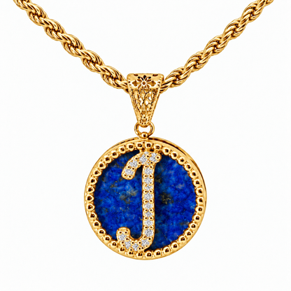 Collana con Pendente "Lettera" Grande Lapislazzuli Dorato