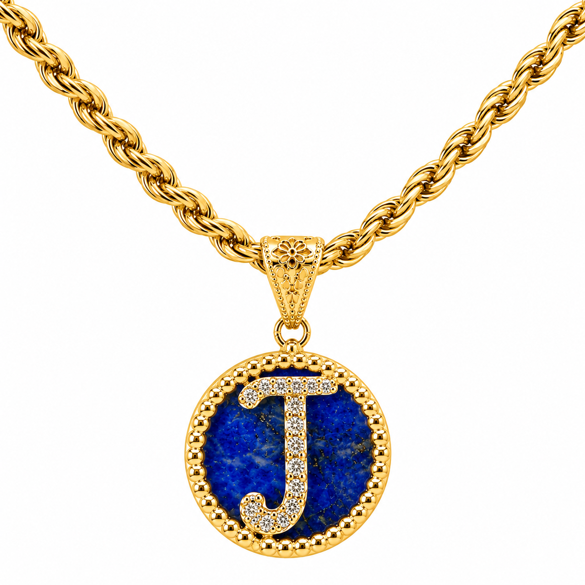 collana con pendente "lettera" piccolo lapislazzuli dorato