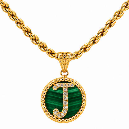 Collana con Pendente "Lettera" Piccolo Malachite Dorato