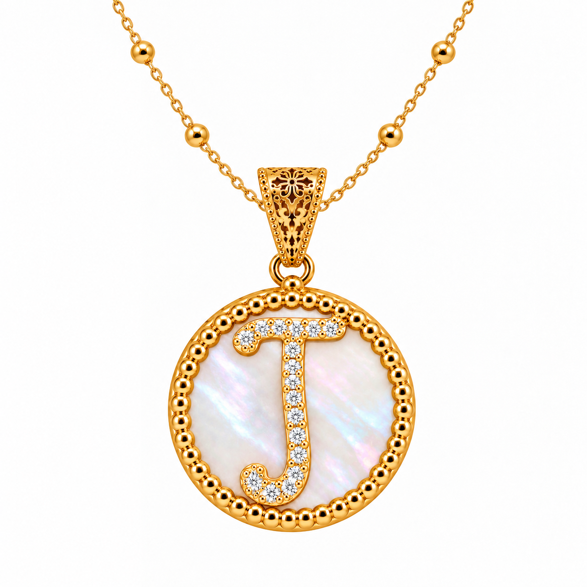 collana con pendente "lettera" grande madreperla dorato con forzatina