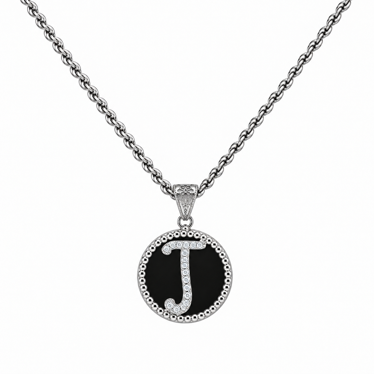 collana con pendente "lettera" piccola onice bianco rodiato