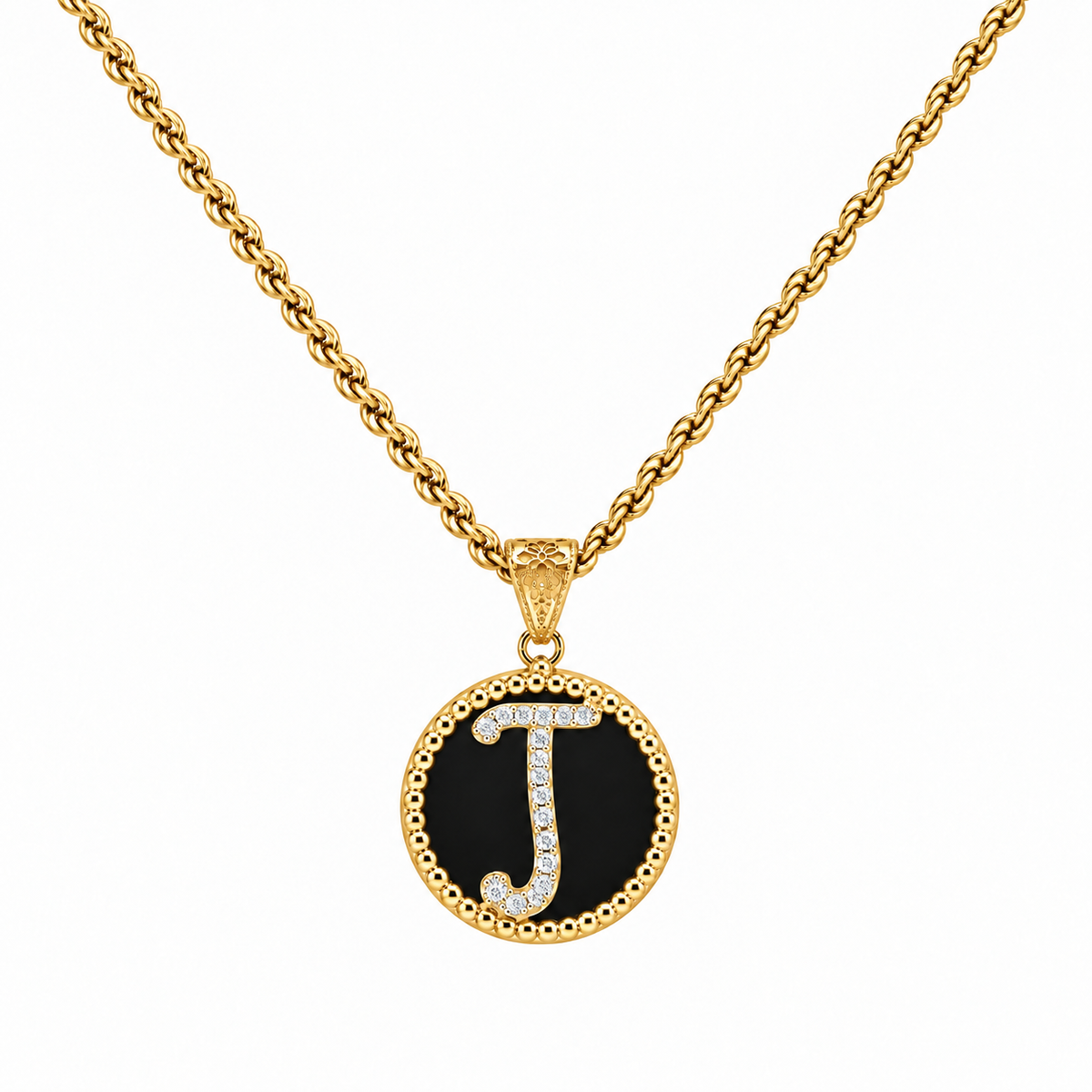 collana con pendente "lettera" piccolo onice dorato
