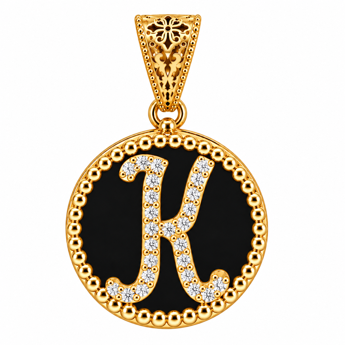 collana con pendente "lettera" piccolo onice dorato