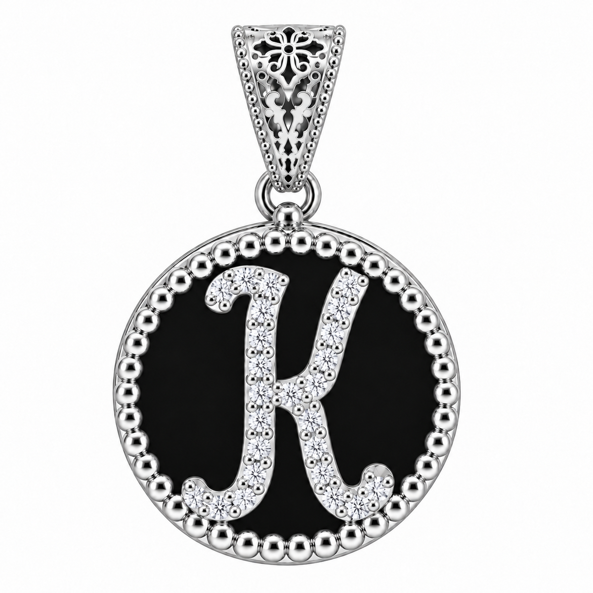 collana con pendente "lettera" grande onice bianco rodiato