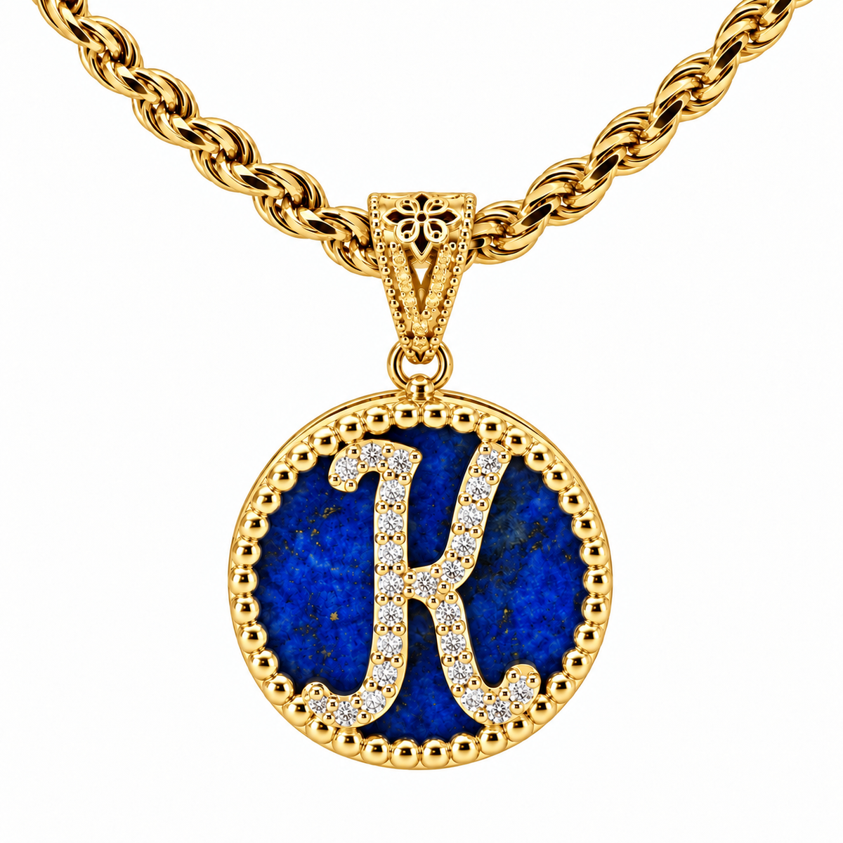collana con pendente "lettera" grande lapislazzuli dorato
