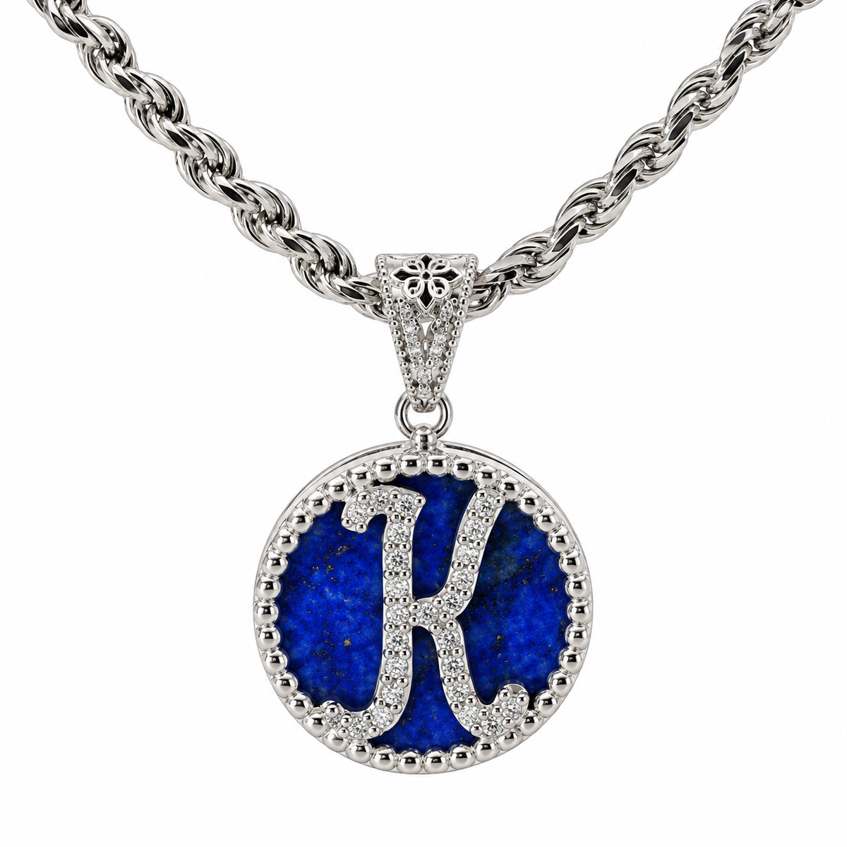 collana con pendente "lettera" piccolo lapislazzuli bianco rodiato