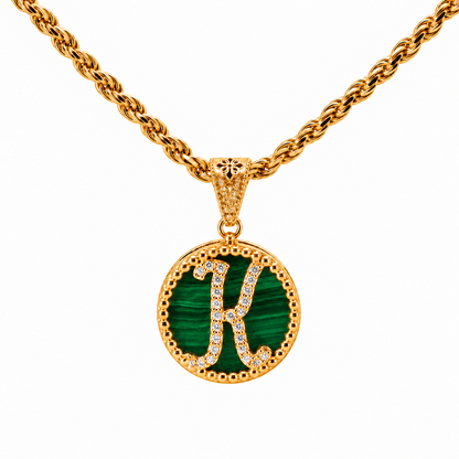 Collana con Pendente "Lettera" Piccolo Malachite Dorato