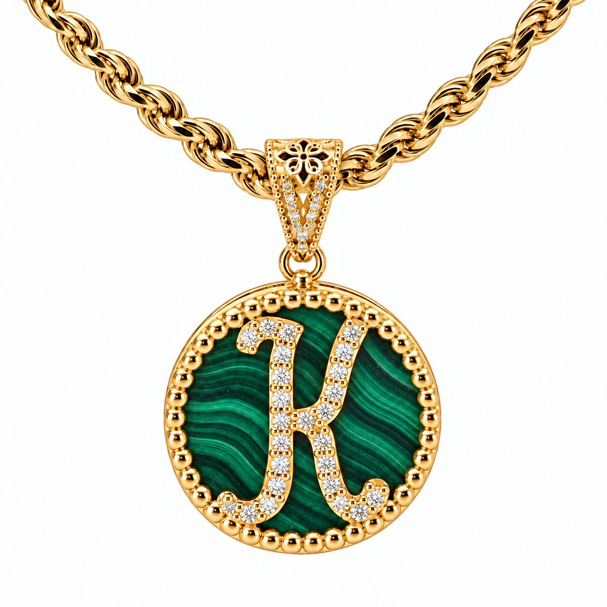 collana con pendente "lettera" grande malachite