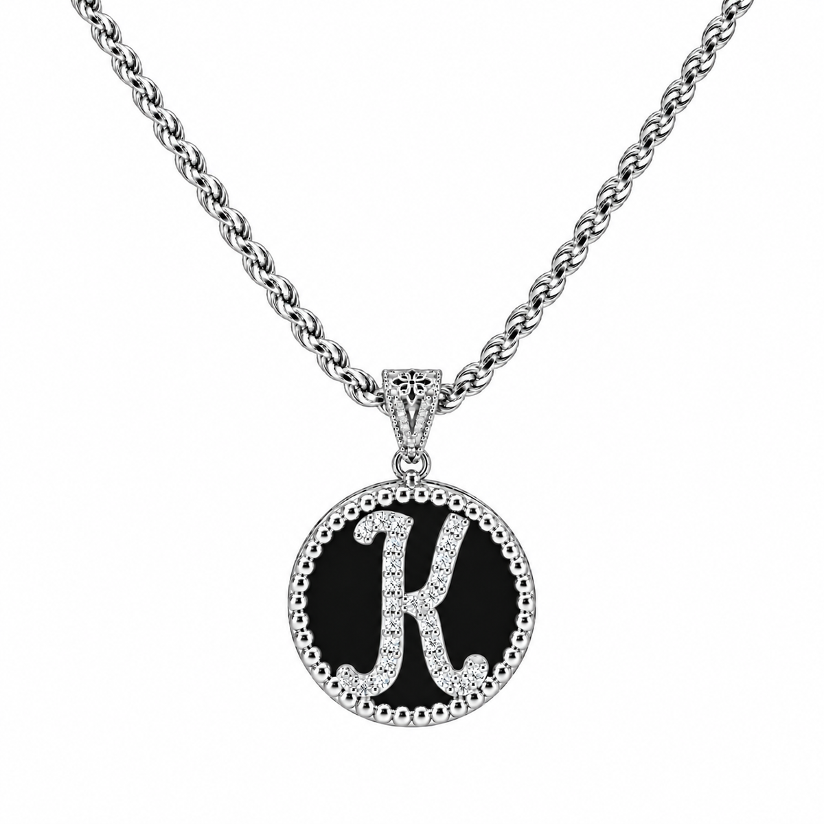 collana con pendente "lettera" piccola onice bianco rodiato