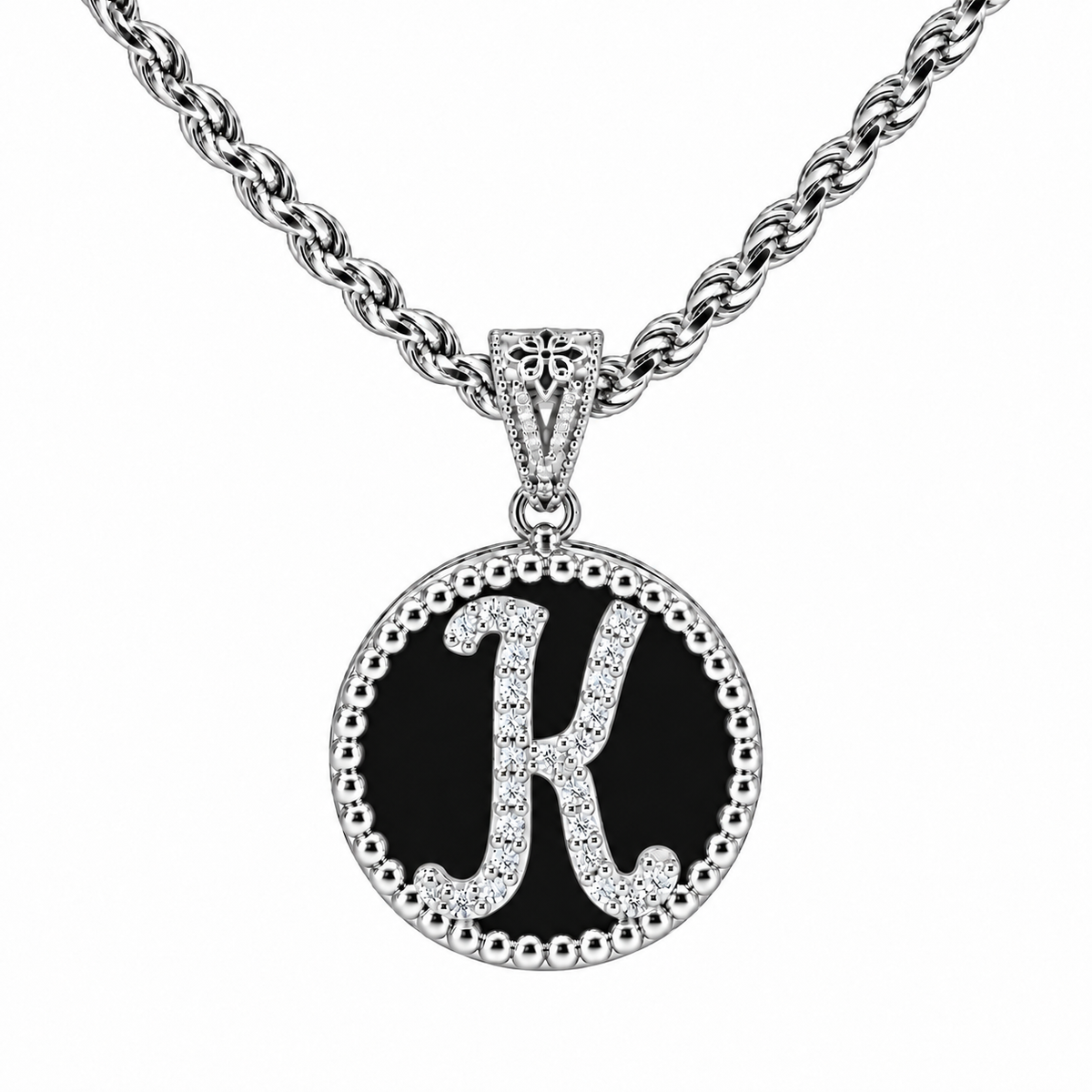 collana con pendente "lettera" grande onice bianco rodiato