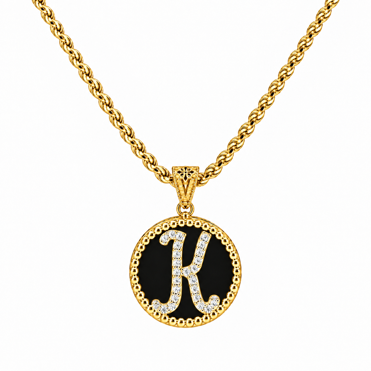 collana con pendente "lettera" piccolo onice dorato