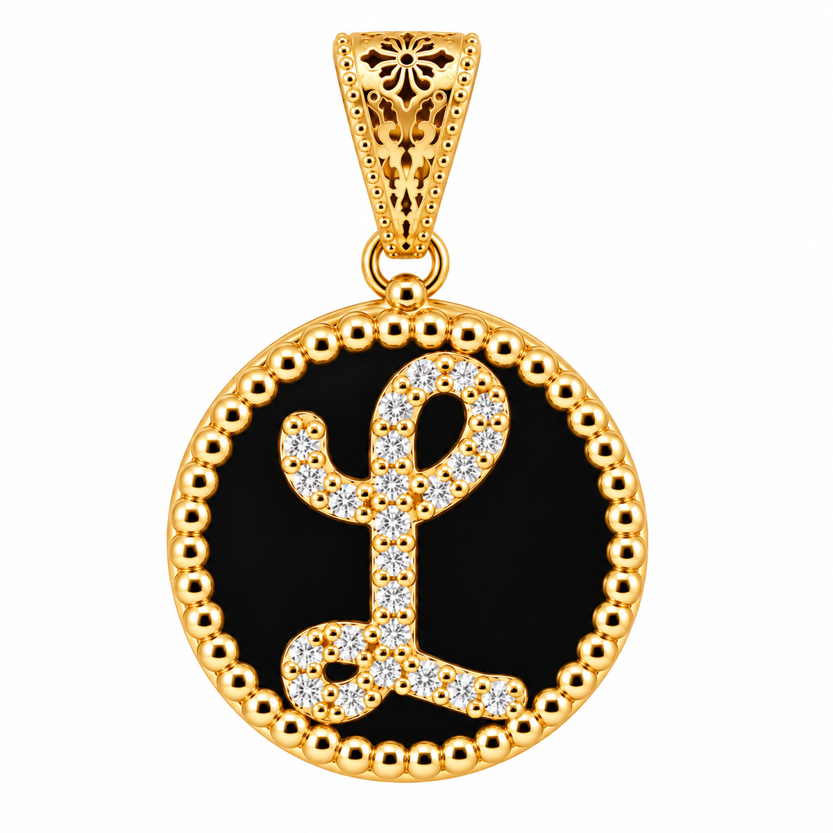 collana con pendente "lettera" piccolo onice dorato