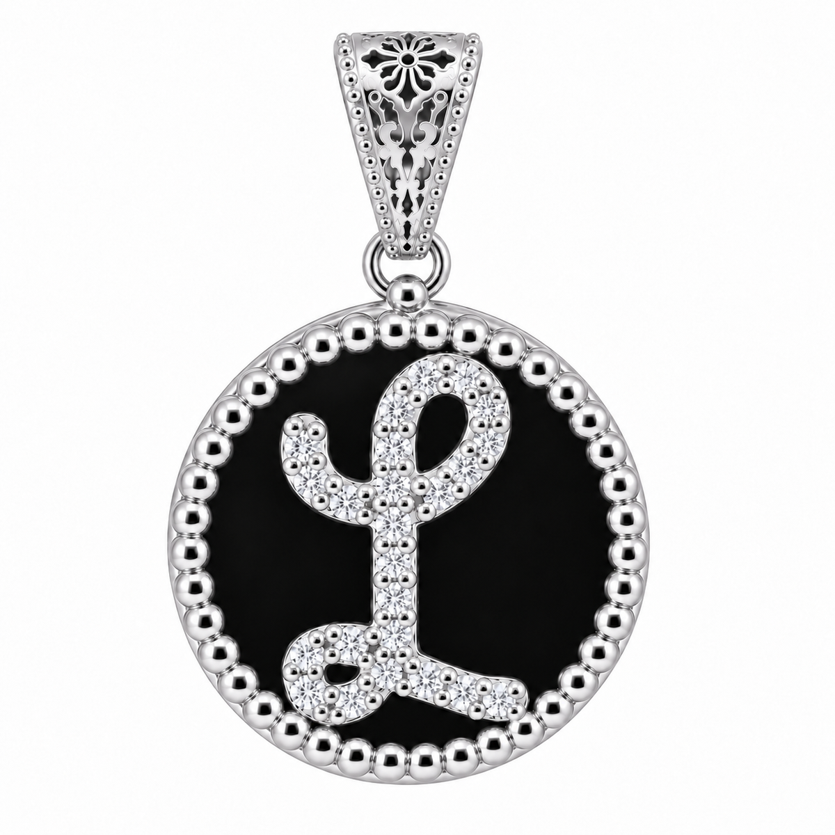 collana con pendente "lettera" grande onice bianco rodiato