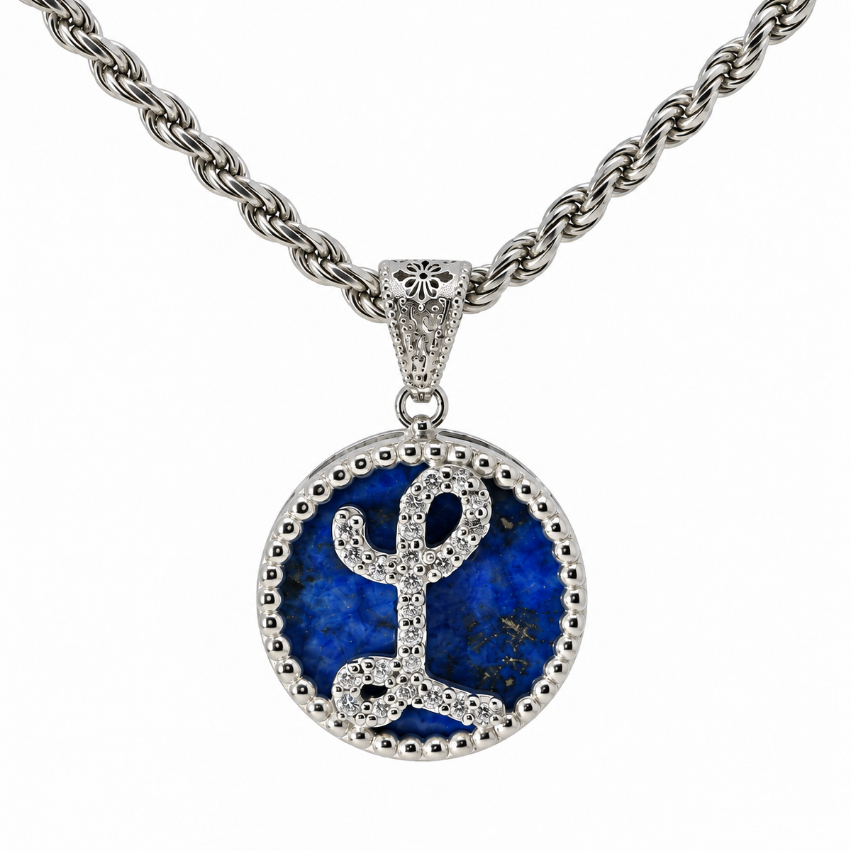 collana con pendente "lettera" grande lapislazzuli bianco rodiato