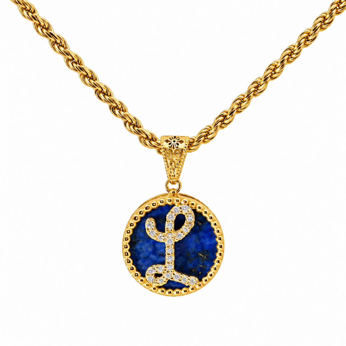 collana con pendente "lettera" piccolo lapislazzuli dorato