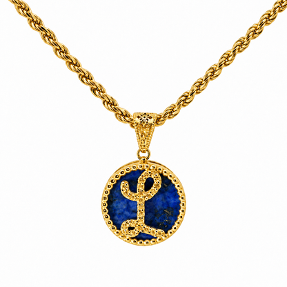 Collana con Pendente "Lettera" Grande Lapislazzuli Dorato