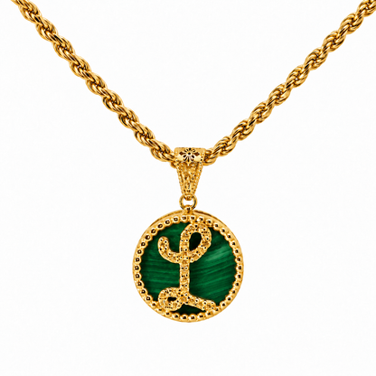 Collana con Pendente "Lettera" Piccolo Malachite Dorato