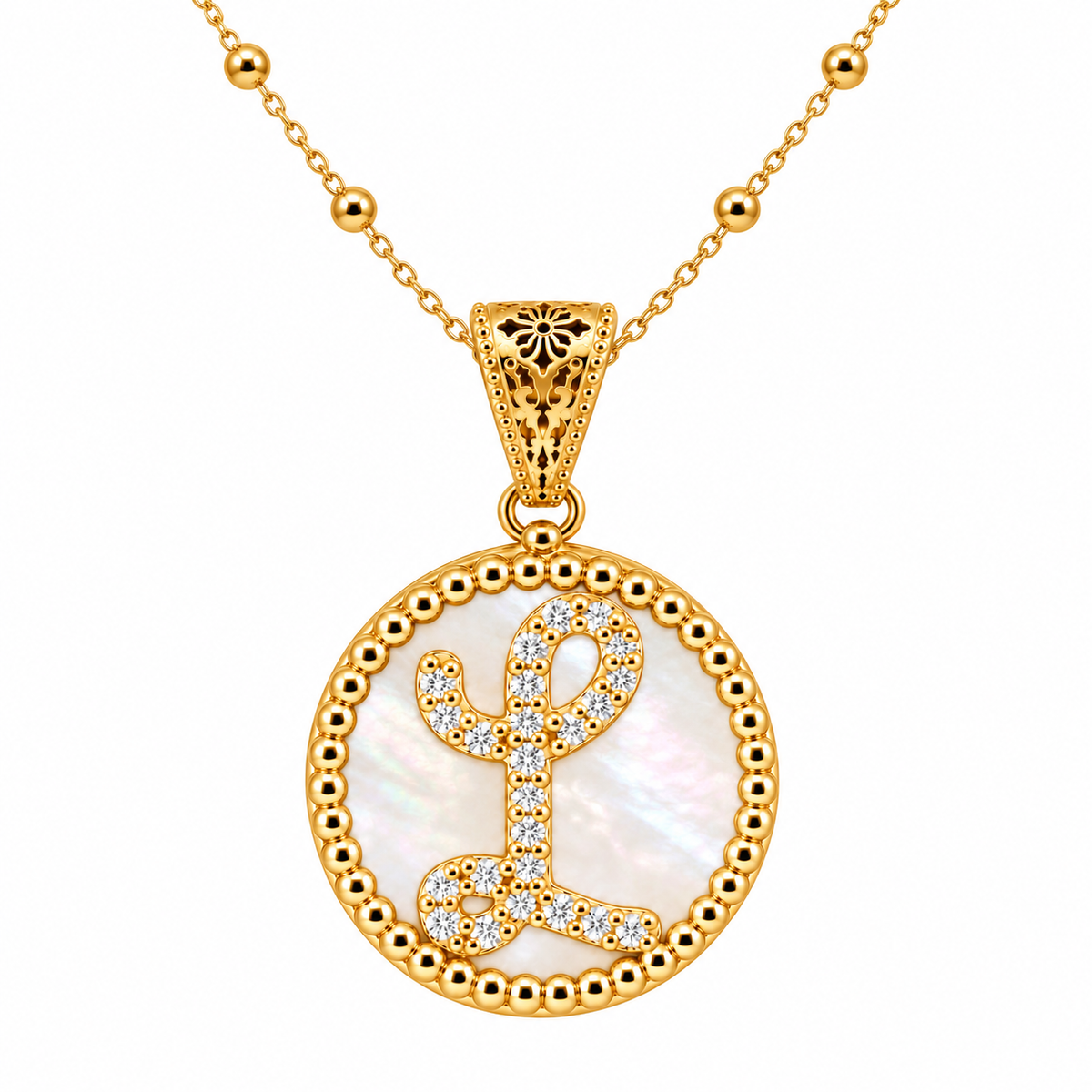 collana con pendente "lettera" grande madreperla dorato con forzatina