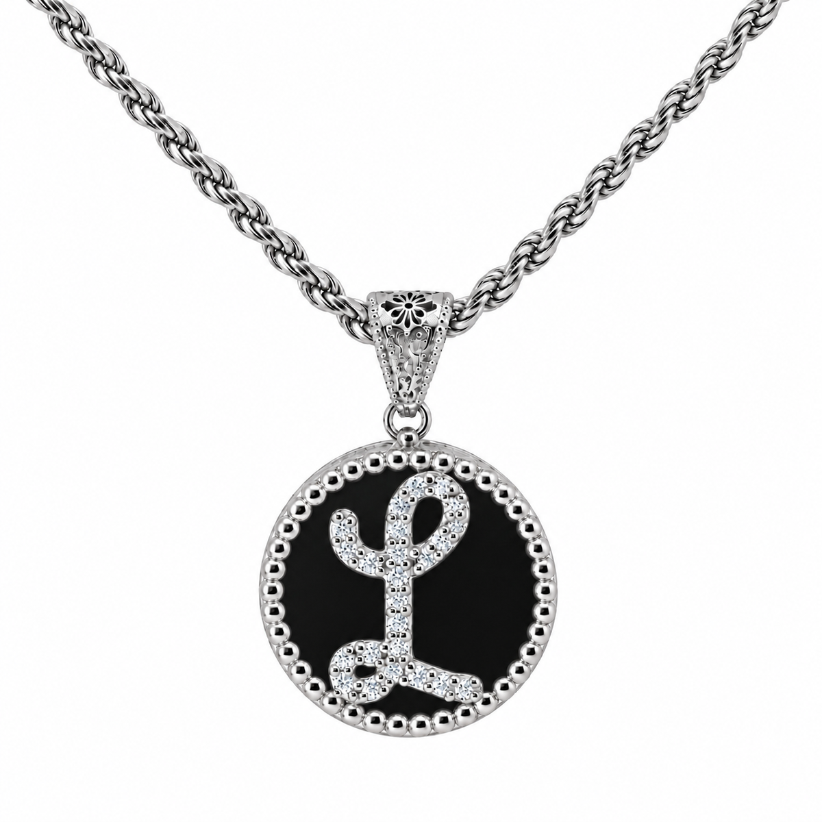 collana con pendente "lettera" grande onice bianco rodiato