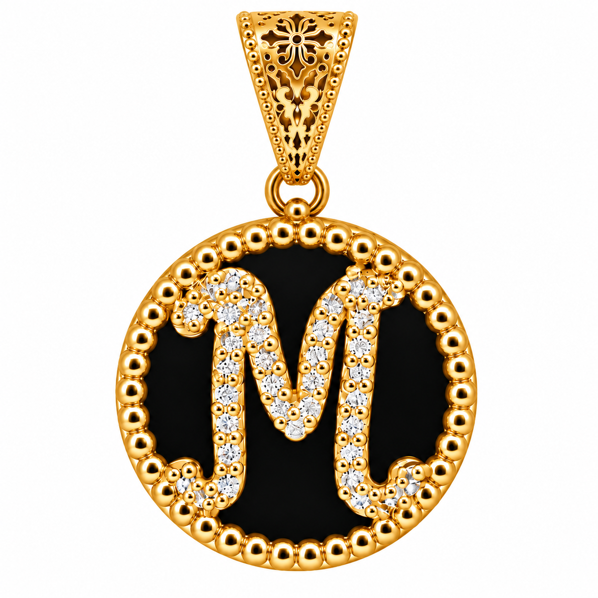 collana con pendente "lettera" piccolo onice dorato