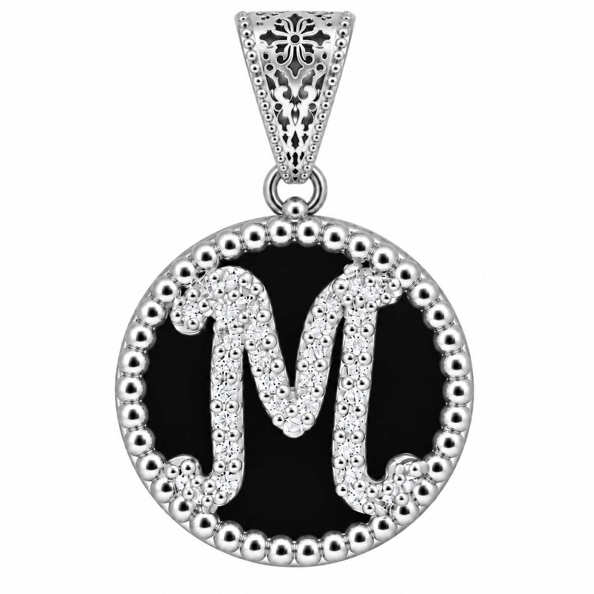 collana con pendente "lettera" grande onice bianco rodiato