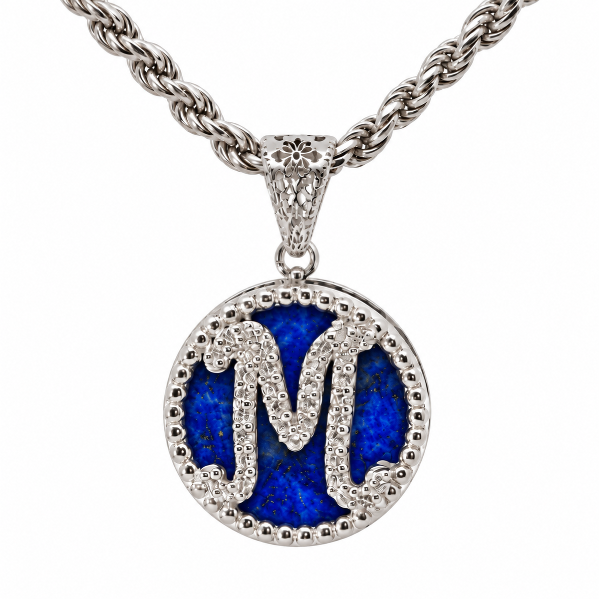 collana con pendente "lettera" grande lapislazzuli bianco rodiato
