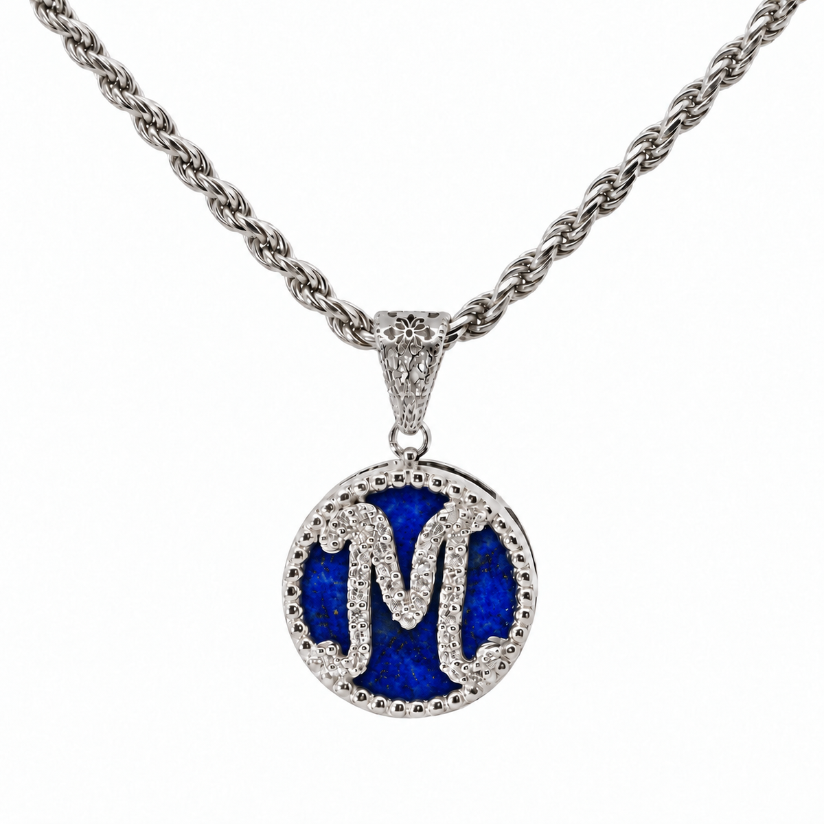 collana con pendente "lettera" piccolo lapislazzuli bianco rodiato