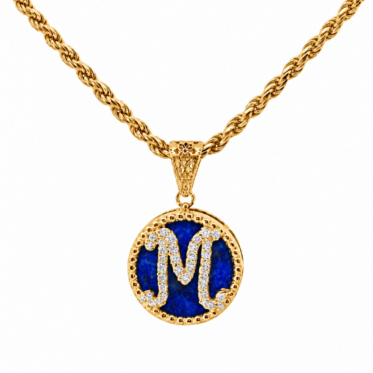 collana con pendente "lettera" piccolo lapislazzuli dorato