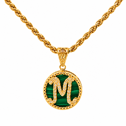 Collana con Pendente "Lettera" Piccolo Malachite Dorato