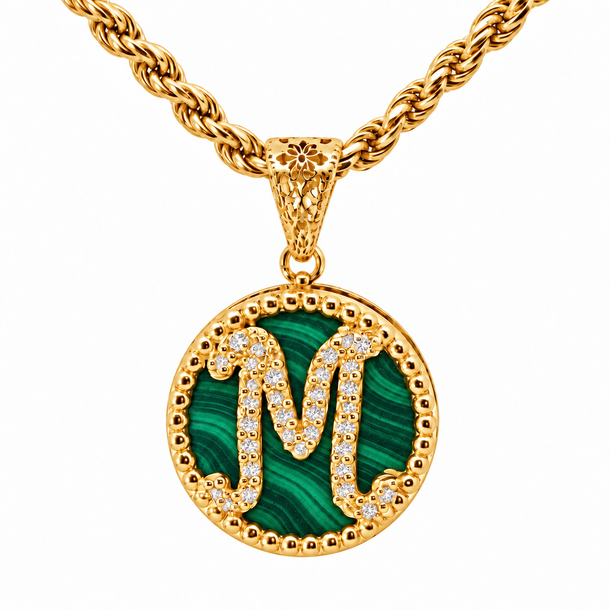 collana con pendente "lettera" grande malachite