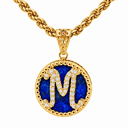 Collana con Pendente "Lettera" Grande Lapislazzuli Dorato