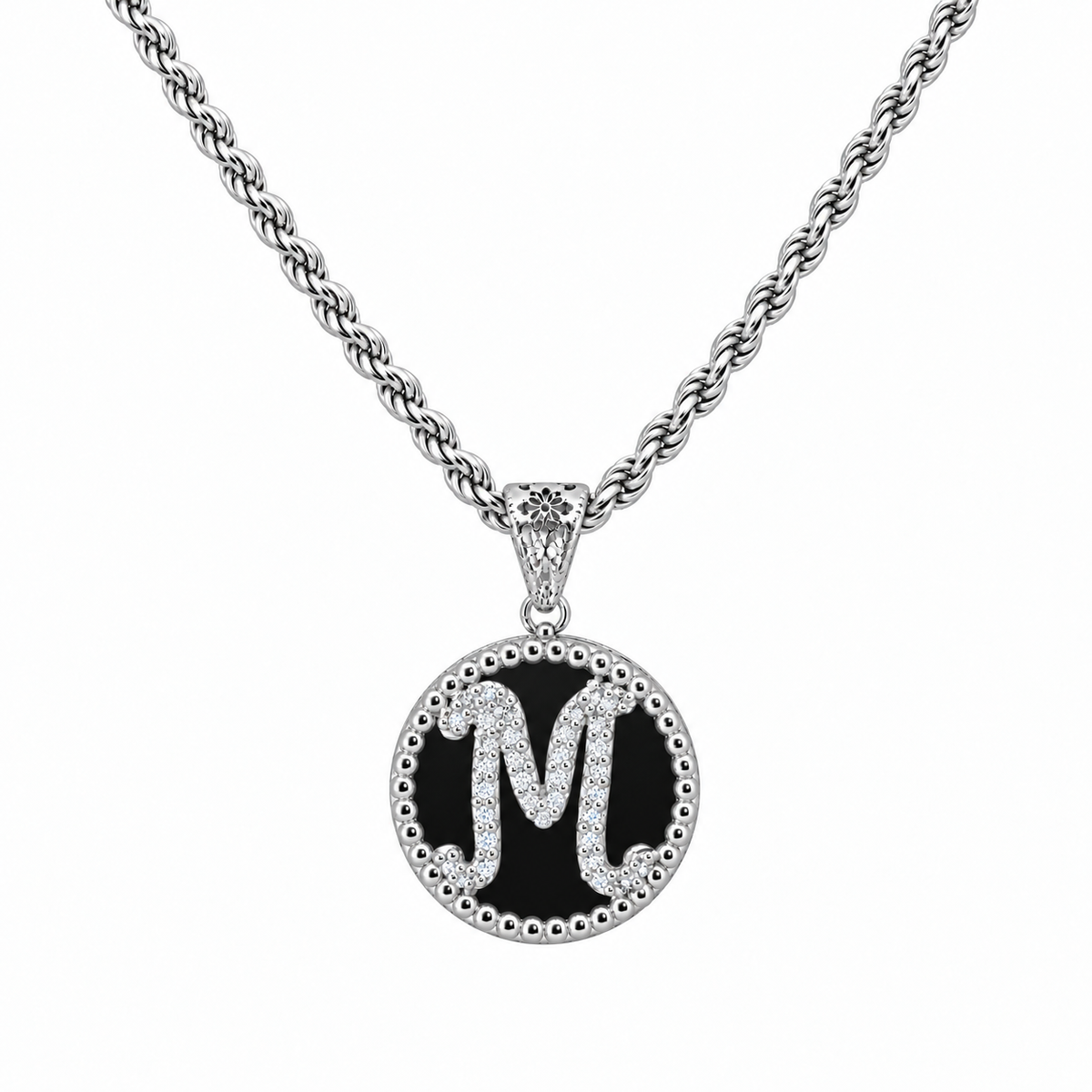 collana con pendente "lettera" piccola onice bianco rodiato