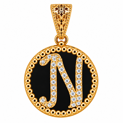 Collana con Pendente "Lettera" Piccolo Onice Dorato