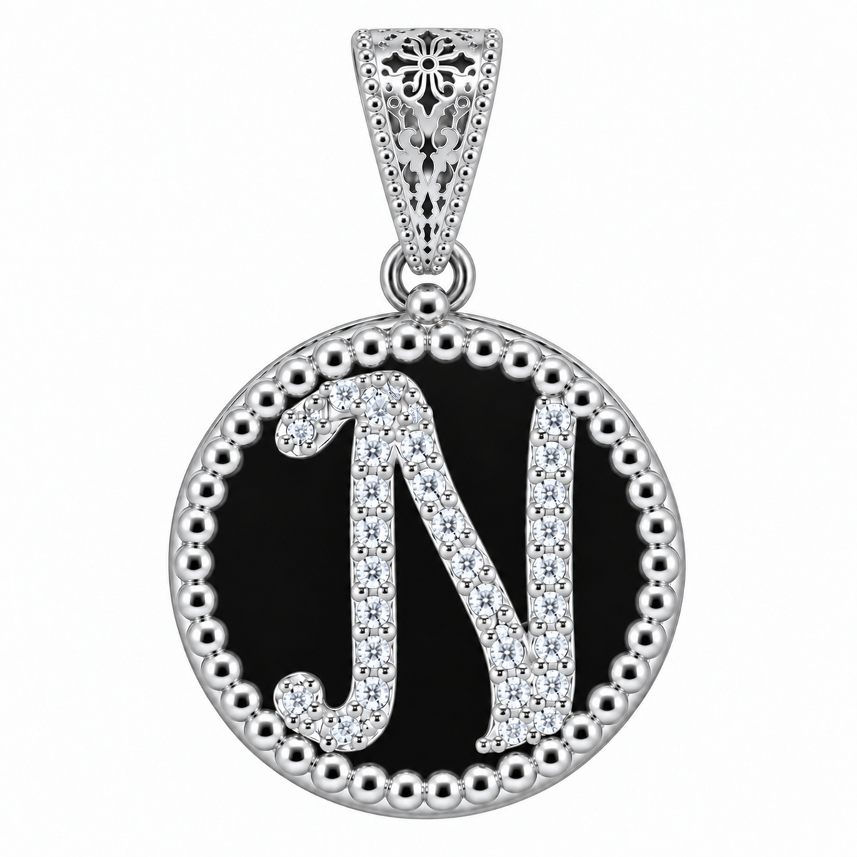 collana con pendente "lettera" grande onice bianco rodiato