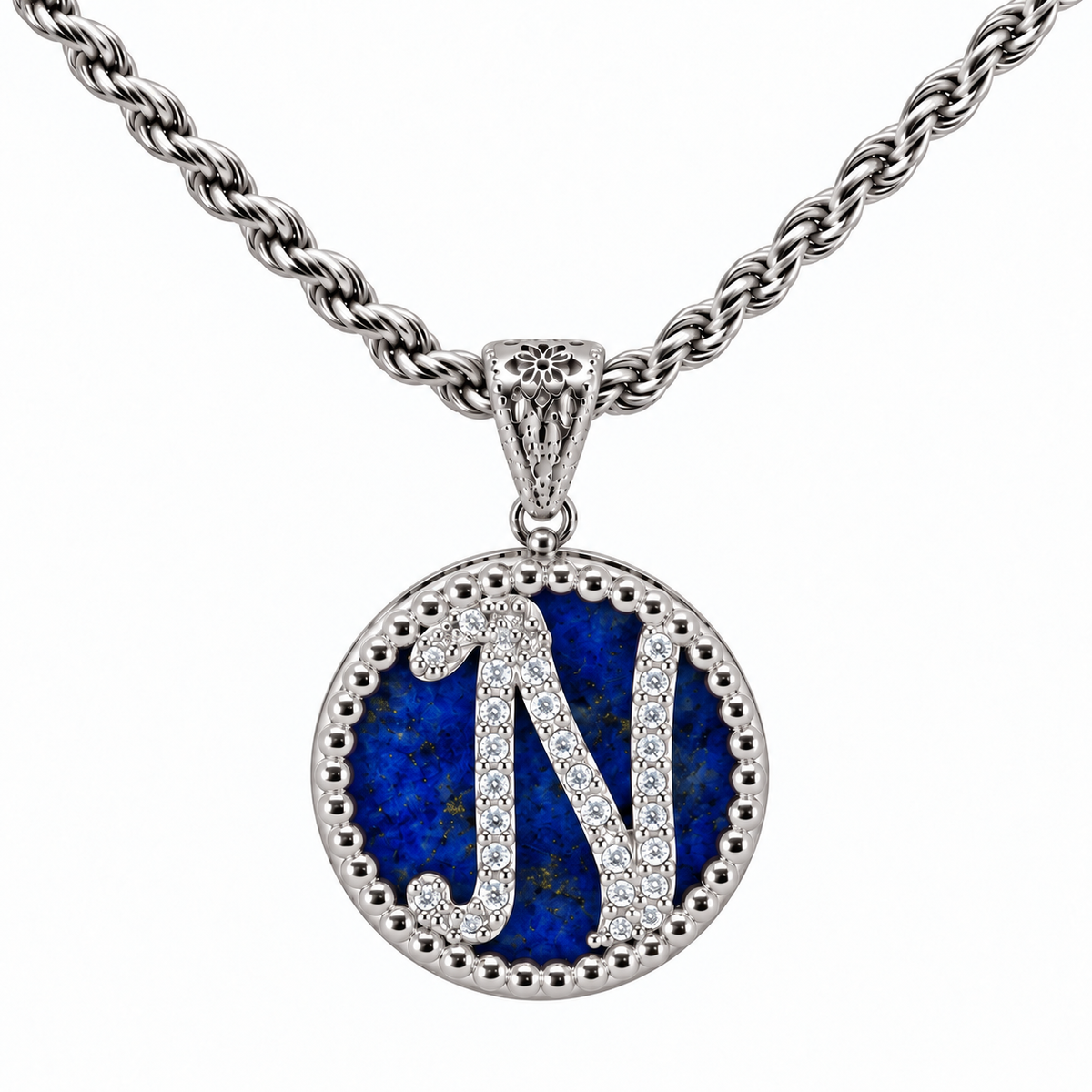 collana con pendente "lettera" grande lapislazzuli bianco rodiato