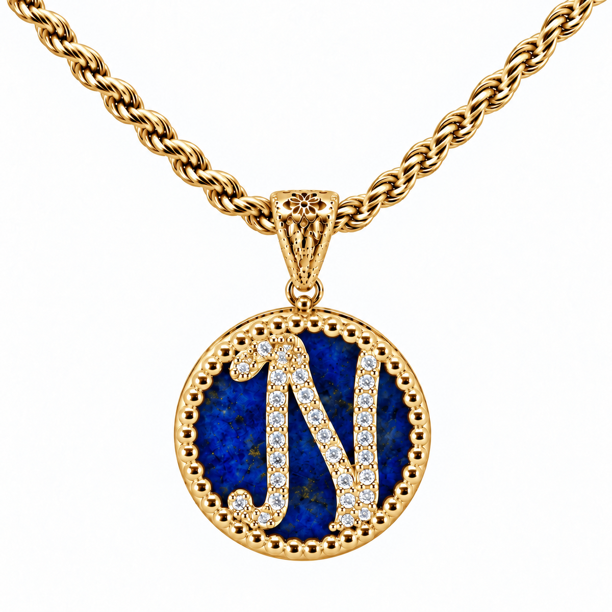 collana con pendente "lettera" grande lapislazzuli dorato