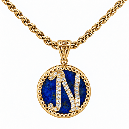 Collana con Pendente "Lettera" Grande Lapislazzuli Dorato
