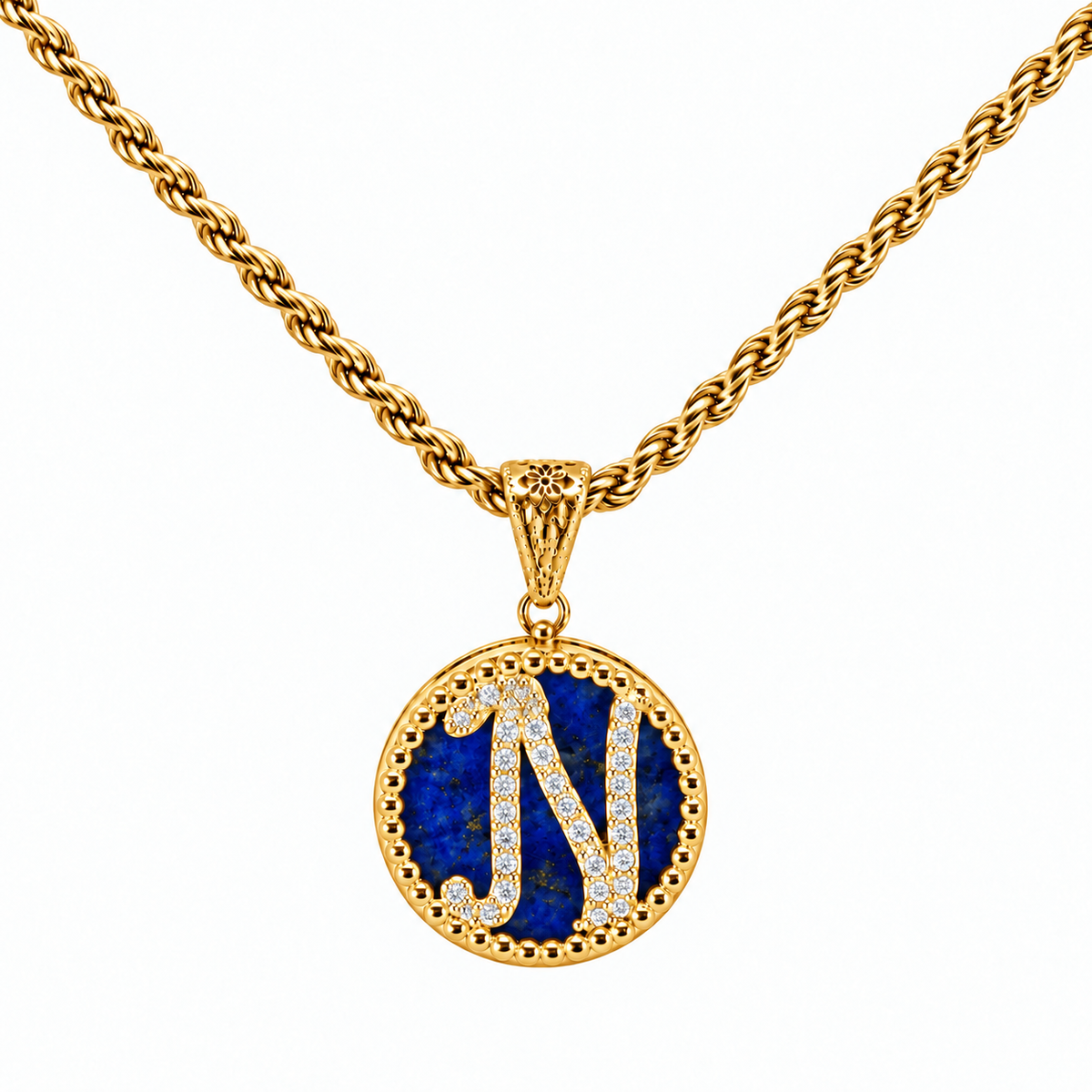 collana con pendente "lettera" piccolo lapislazzuli dorato