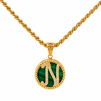 Collana con Pendente "Lettera" Piccolo Malachite Dorato