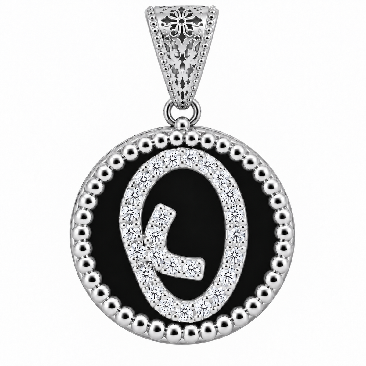 collana con pendente "lettera" grande onice bianco rodiato