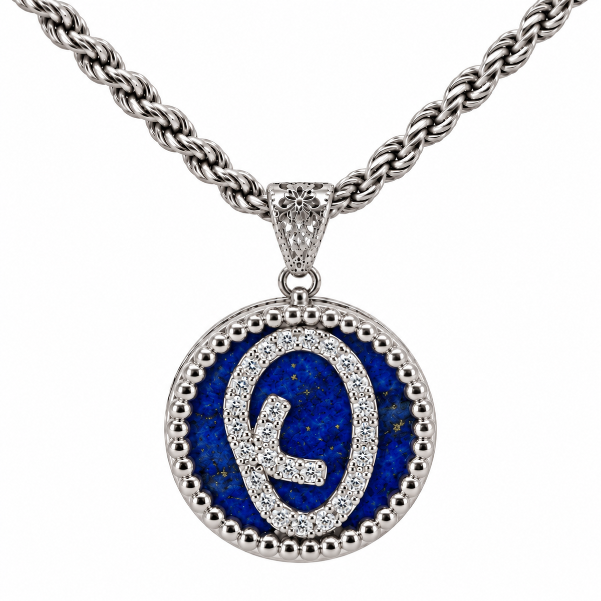 collana con pendente "lettera" grande lapislazzuli bianco rodiato
