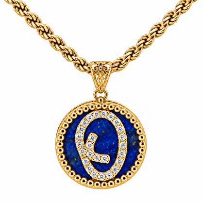 Collana con Pendente "Lettera" Grande Lapislazzuli Dorato