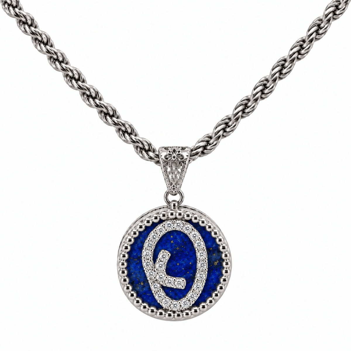 collana con pendente "lettera" piccolo lapislazzuli bianco rodiato
