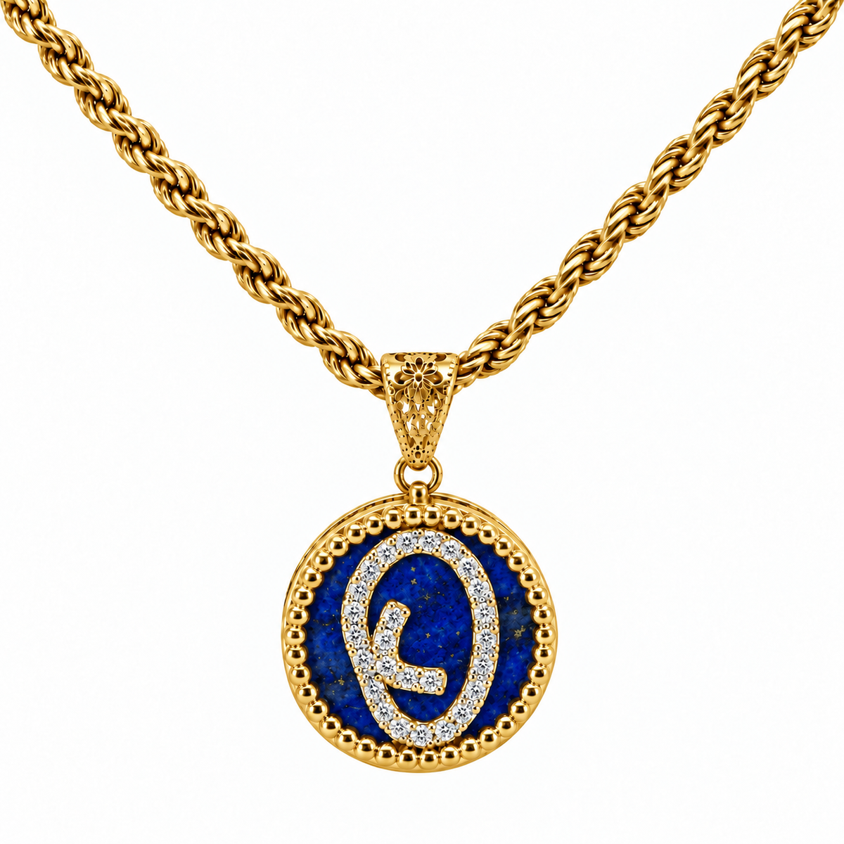 collana con pendente "lettera" piccolo lapislazzuli dorato