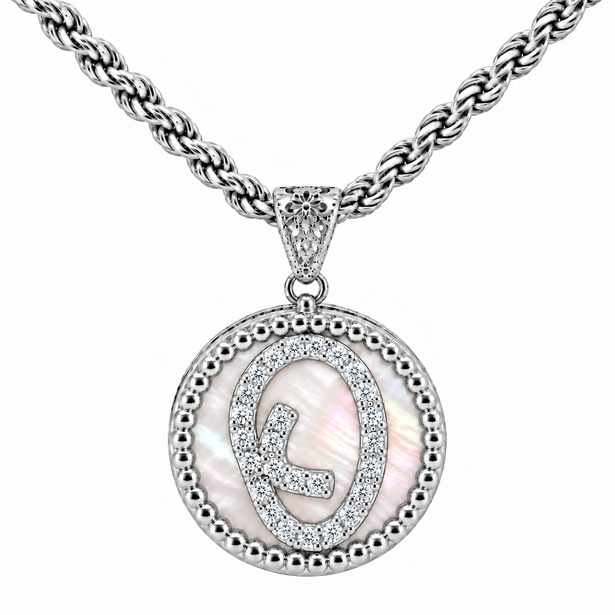 collana con pendente "lettera" grande madreperla bianco rodiato