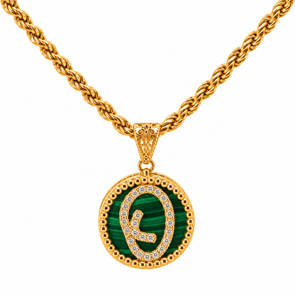 Collana con Pendente "Lettera" Piccolo Malachite Dorato