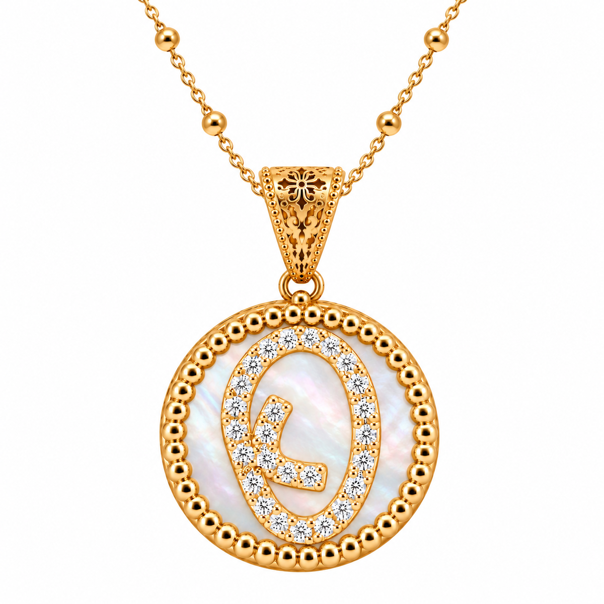 collana con pendente "lettera" piccolo madreperla dorato con forzatina
