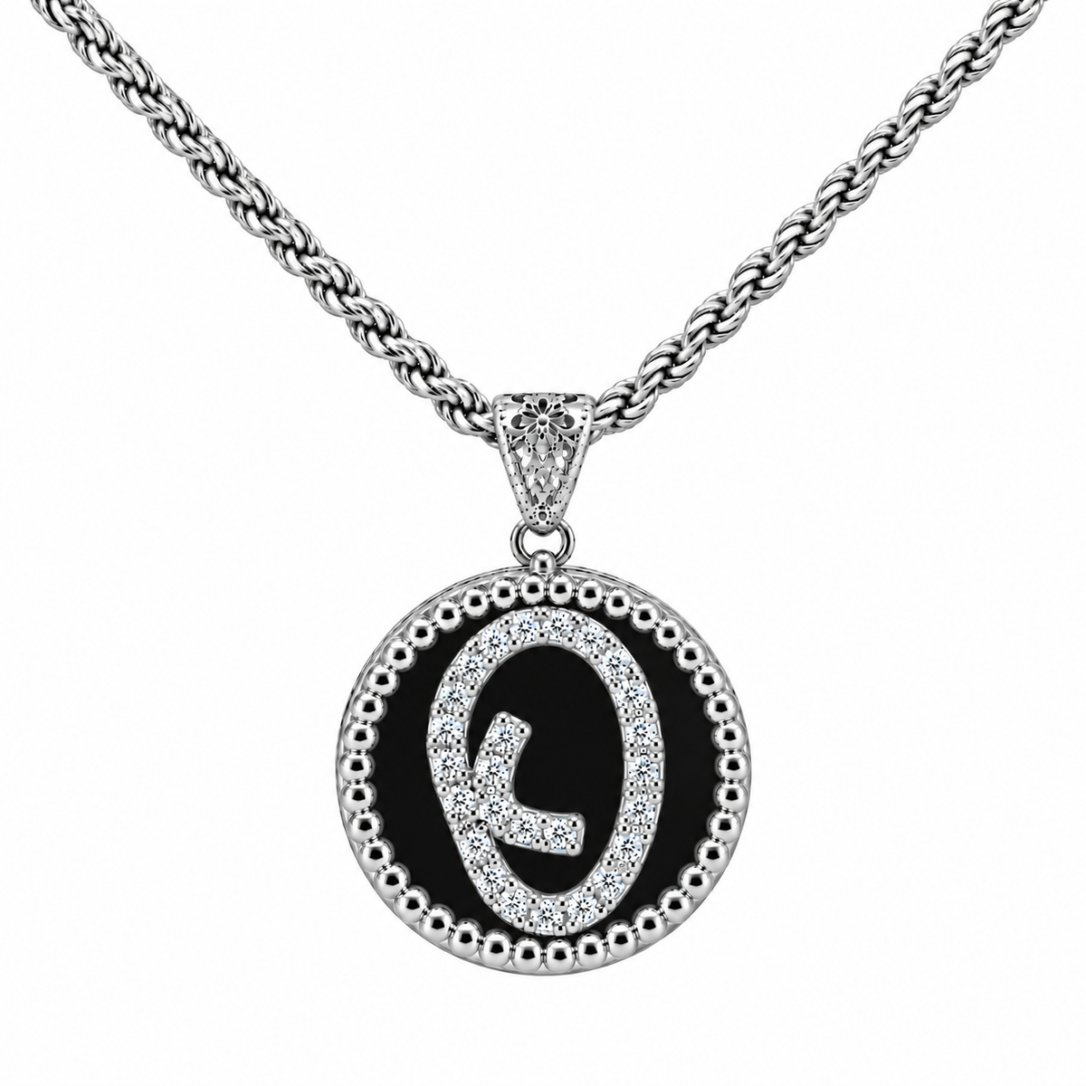 collana con pendente "lettera" grande onice bianco rodiato