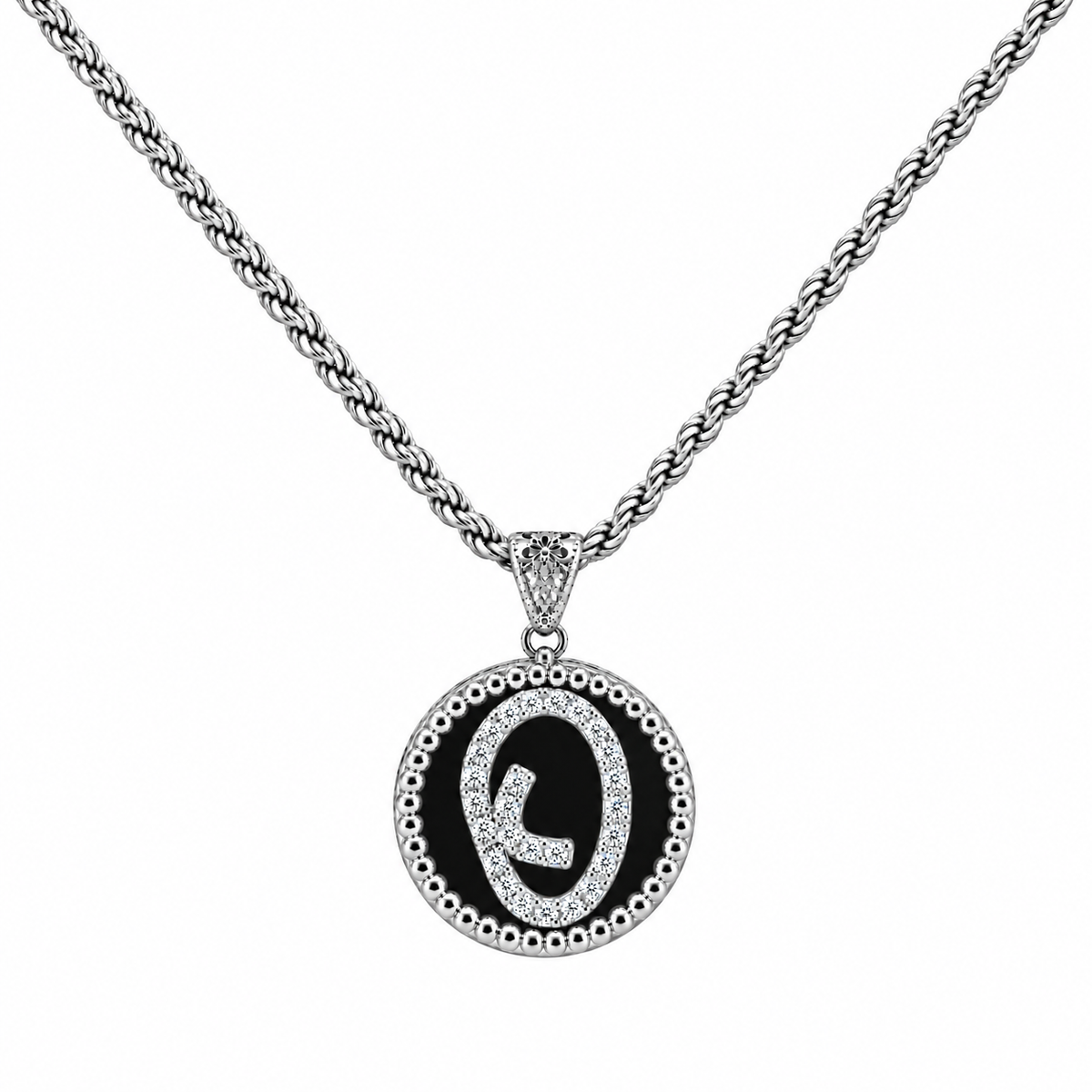 collana con pendente "lettera" piccola onice bianco rodiato