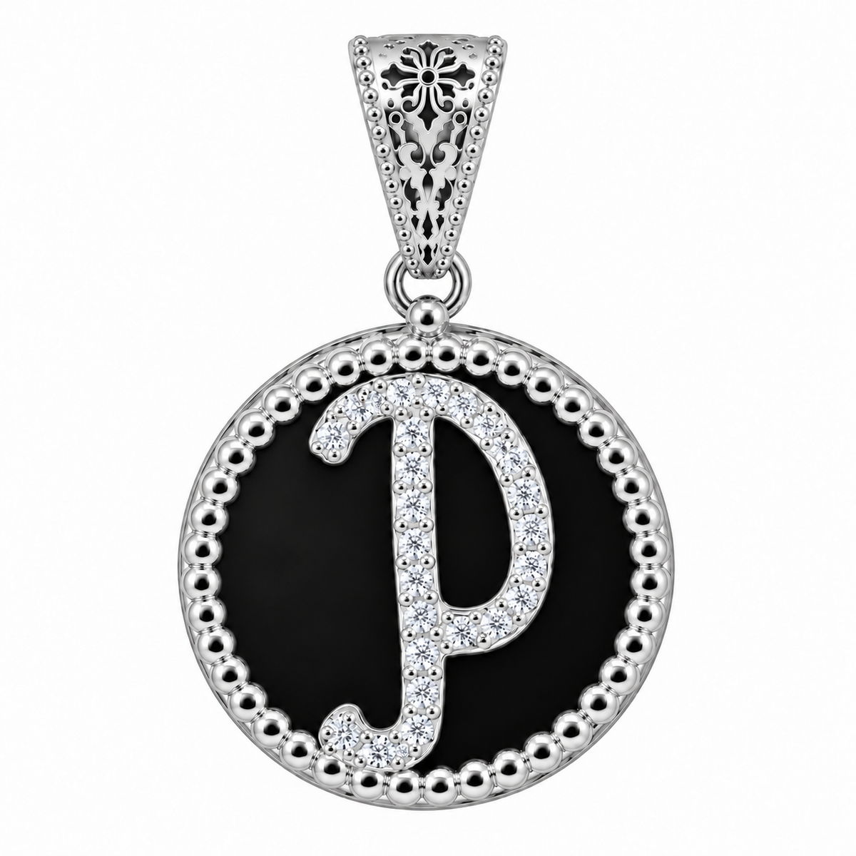 collana con pendente "lettera" grande onice bianco rodiato